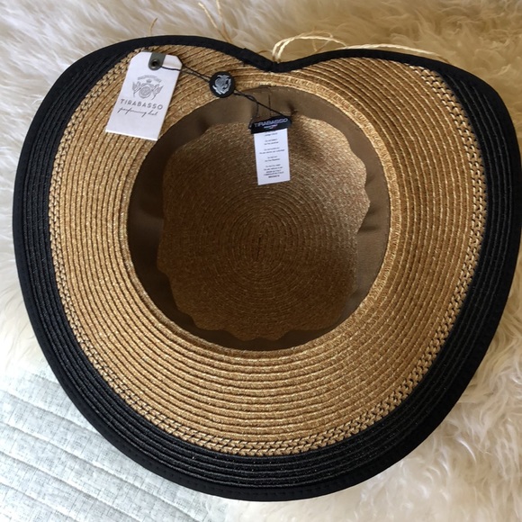 Tirabasso Paper Hat-New w-Tags made in Italy beautiful beaded rim. Light Tan/Blk - Picture 4 of 4